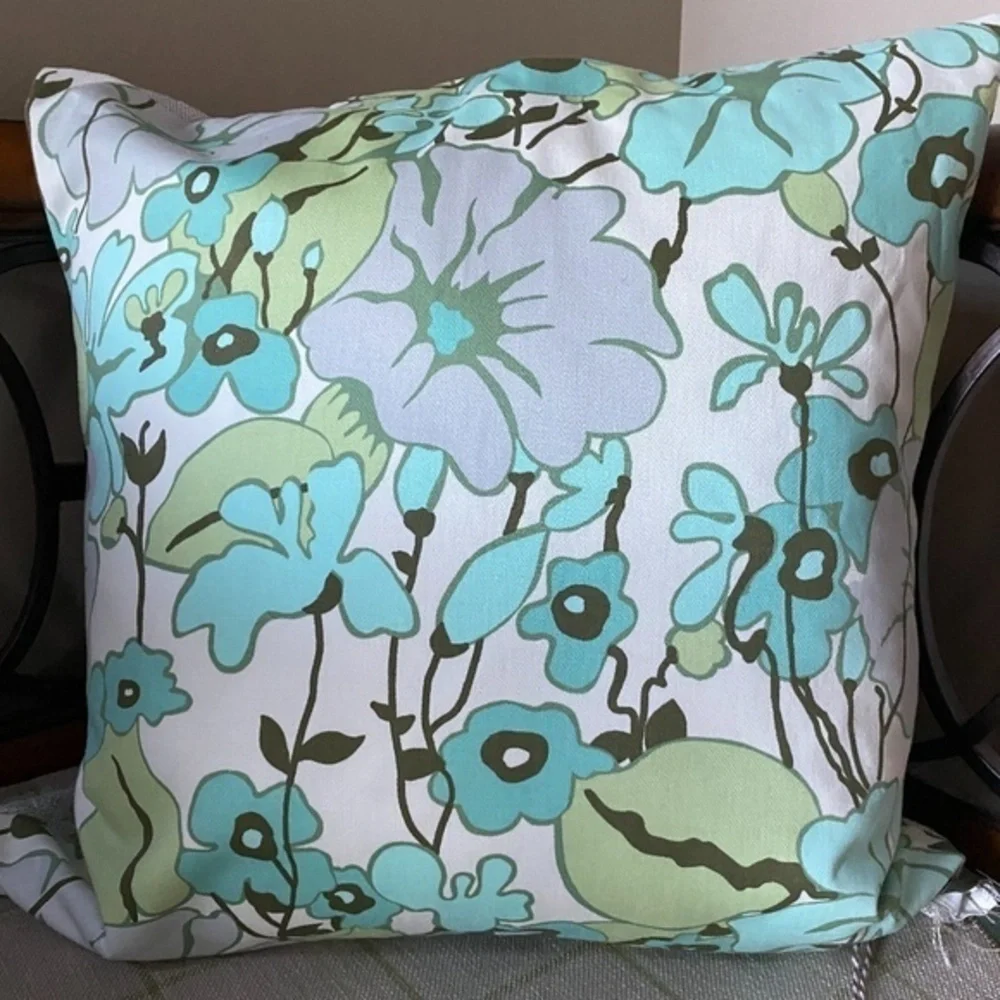 Custom Made Blue and Green Floral Pillow Cover